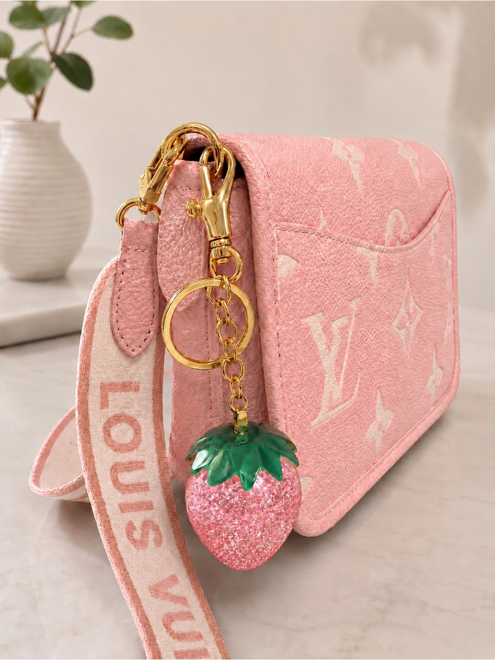 Pink Strawberry Bag Charm